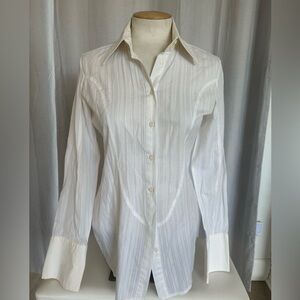 Motivi Off White Satin Pinstripe Button-Up Shirt